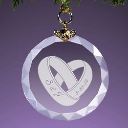 Wedding Rings Personalized Round Crystal Ornament