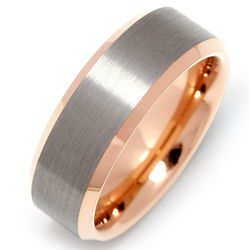 Men's Brushed Tungsten Center and Rose Gold Engraveable Ring