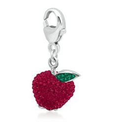 Sterling Silver Red & Green Crystal Apple Charm