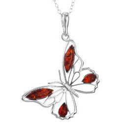 Baltic Amber Sterling Silver Butterfly Pendant