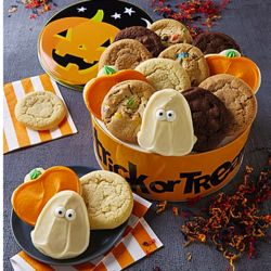 Halloween Decorated Cookies in Pumpkin Tin