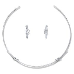 Silver-Tone Love Knot Choker Necklace and Earrings