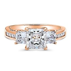 Rose Gold-Plated Sterling Silver Princess CZ 3-Stone Ring