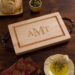 Engraved Monogram Maple Cutting Board with Serving Handles