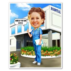 Nurse Custom Photo Caricature Print