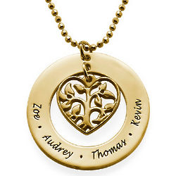 Personalized 18 Karat Gold-Plated Heart and Family Tree Necklace