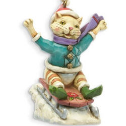 Cat on a Sled Christmas Ornament