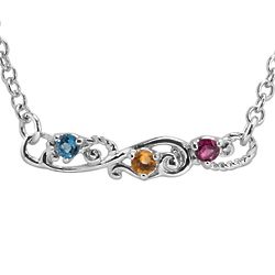 Sterling Silver Horizontal Bar Necklace with Multi-Faceted Stones