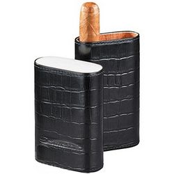 3 Finger Black Crocodile Pattern Leather Horn Top Cigar Case