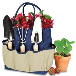 Large Navy and Cream Garden Tote with Tools