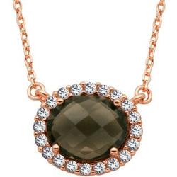 Smoky Quartz and Simulated White Sapphire Necklace in Rose Gold