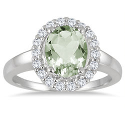 1.75 Carat Oval Green Amethyst and White Topaz Halo Ring