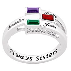 Sterling Silver Sisters Baguette Birthstone and Name Ring