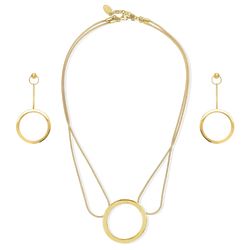 Gold-Tone Ball Bead Open Circle Necklace and Earrings