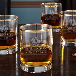 Wax Seal Initial Gold Rim Whiskey Glasses
