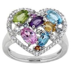 Multi Gemstone Heart-Shaped Ring in Sterling Silver