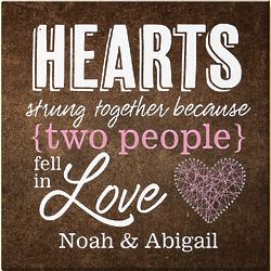 Personalized Hearts Strung Together 11" Canvas Print
