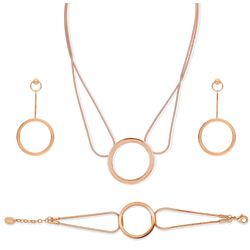 Rose Gold-Tone Ball Bead Circle Necklace, Earrings, and Bracelet