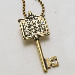 Special Day Birthstone Antique Brass Key Pendant