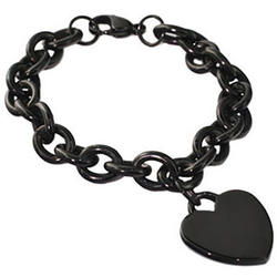 Tiffany Inspired Black Plate Stainless Steel Heart Tag Bracelet