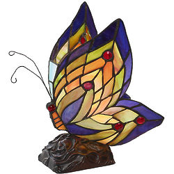 Stained Glass Butterfly with Red Dot Wings Accent Lamp