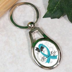 Teal Ribbon Ovarian-Cervical Cancer Awareness Butterfly Key Chain