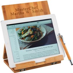 Tablet and Recipe Book Bamboo Stand with Ballpoint Stylus