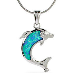 Opal and Sterling Silver Dolphin Necklace
