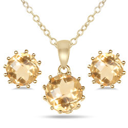 Citrine Pendant and Earrings in 18 Karat Gold-Plated Silver
