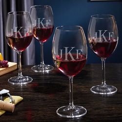 4 Classic Monogrammed Wine Glasses