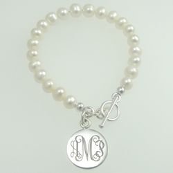 Freshwater Pearl Bracelet with Engraved Silver Charm
