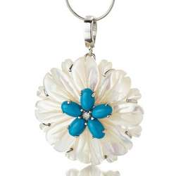 Diamond, Turquoise and Mother of Pearl Flower Pendant