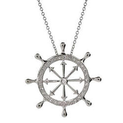 Sterling Silver and CZ Ship's Wheel Necklace