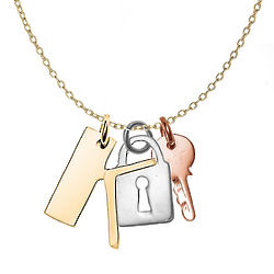 Personalized Initial Lock and Key Charm Necklace