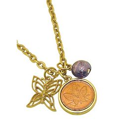 Goldtone Butterfly Coin and Charm Pendant