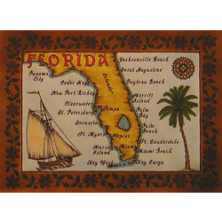 Florida Handmade Leather Map in Color with Rods
