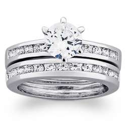 Platinum Plated Sterling Silver Round CZ Wedding Ring Set