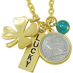 Goldtone Rabbit Coin and Lucky Tag Charms Pendant