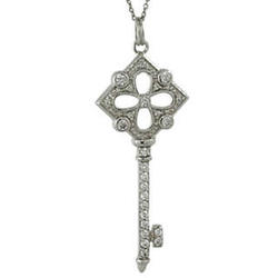 Sterling Silver CZ Victorian Key Necklace