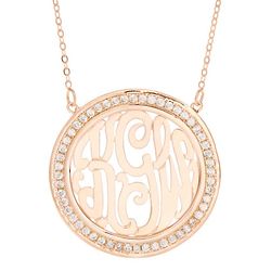 Monogram Necklace with CZ Border in Rose Gold