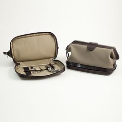 Ultra Suede & Brown Leather Toiletry Bag with Manicure Set