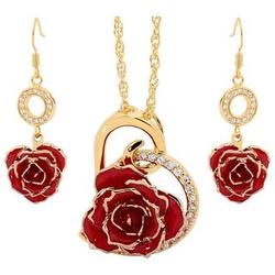 Real Rose Petal 24 Karat Gold Pendant and Earrings