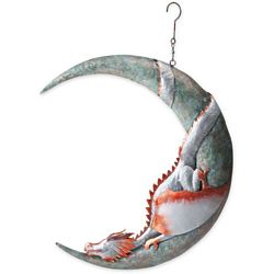 Dragon on Moon Hanging Metal Sculpture