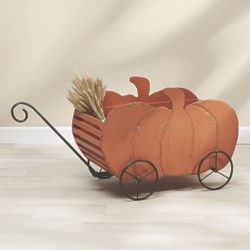 Wood Pumpkin Wagon Decoration
