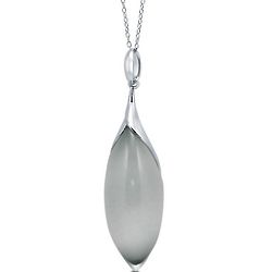 Synthetic White Cat's Eye Sterling Silver Pendant Necklace
