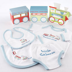 Train Themed Embroidered Infant Gift Set