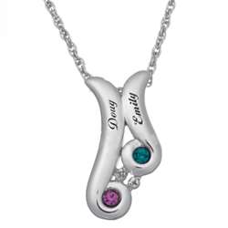 Sterling Silver Swept Away Couple's Name and Birthstone Necklace