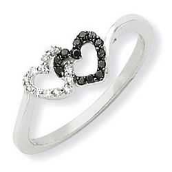 Double Heart Black and White Diamond Promise Ring