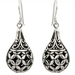 Sterling Silver Ornate Bali Teardrop Earrings