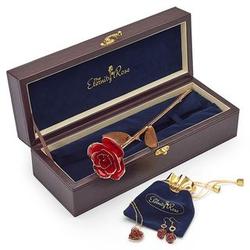 Rose Petal 24 Karat Gold Pendant and Earrings with Preserved Rose
